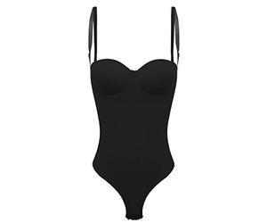 iEFiEL Body Shaper Donna per Sposa Cerimonia Matrimonio Scollo a V Profondo Push-up Body Shapewear Regolabile Contenitivo Modellante Corsetto Dimagrante Senza Manica Nero 2XL