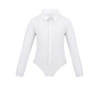 iEFiEL Camicia da Bambino Slim Fit Body da Ballo Latino Moderno Costumi da Danza con Cravatta a Farfalla Dancewear Smoking Elegante per Competizione Spettacolo Nero Bianco White- 8 Anni