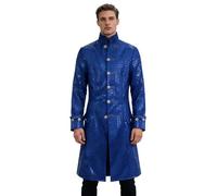 iEFiEL Cappotto Lungo Uomo Gotico Steampunk con Polsini Ricamati Giacca Vintage Gothic Medieval Tailcoat Victorian Costume Vintage per Halloween Cosplay Medievale A Blu L