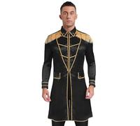 iEFiEL Cappotto Lungo Uomo Medievale Rinascimentale Steampunk con Maniche Lunghe Spalline Frange Giacca Vintage Costume Halloween Carnevale A Nero L
