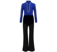 iEFiEL Completo da Ballo Latino per Bambino con Strass Body Danza Classica Camicia Tango Samba Pantaloni Vestito Elegante Abito Pattinaggio Artistico Bambino Blu 11-12 Anni
