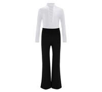 iEFiEL Completo da Ballo Latino per Bambino con Strass Body Danza Classica Camicia Tango Samba Pantaloni Vestito Elegante Abito Pattinaggio Artistico Bambino Bianco 7-8 Anni