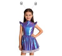 iEFiEL Costume Di Alieno Per Bambini Costume Aliena Da Alieno Bambina Cosplay Halloween Natale Astronauta Alien Vestito Metallico B Argento colorato 15-16 anni