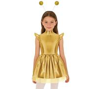iEFiEL Costume Di Alieno Per Bambini Costume Aliena Da Alieno Bambina Cosplay Halloween Natale Astronauta Alien Vestito Metallico B Oro 7-8 anni