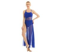 iEFiEL Donna Abiti da Ballo Latino Chiffon Vestito da Ginnastica Ritmica Costume di Danza Body Performance Dancewear Blu XS