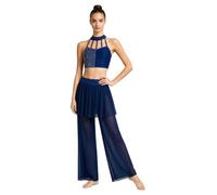 iEFiEL Donna Vestito da Pattinaggio Artistico per Danza Lirica Competizione | Performance,Elasticizzato,Dalla Lezione Al Palco,Set Danza Comodo,Abiti Ballo Due Pezzi,Strass Luccicanti,Tinta Unita,Sala Da