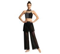 iEFiEL Donna Vestito da Pattinaggio Artistico per Danza Lirica Competizione | Performance,Elasticizzato,Dalla Lezione Al Palco,Set Danza Comodo,Abiti Ballo Due Pezzi,Strass Luccicanti,Tinta Unita,Sala Da