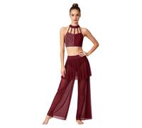 iEFiEL Donna Vestito da Pattinaggio Artistico per Danza Lirica Competizione | Performance,Elasticizzato,Dalla Lezione Al Palco,Set Danza Comodo,Abiti Ballo Due Pezzi,Strass Luccicanti,Tinta Unita,Sala Da