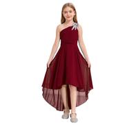 iEFiEL Elegante Abito da Principessa Bambina Ragazza Vestito Cerimonia da Damigella d'Onore Cocktail Festa di Compleanno Sposa Nozze Borgogna 9-10 Anni