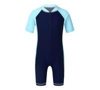 iEFiEL Muta da Sub Immersione Bambino Muta Shorty in Neoprene Maniche Corte Tuta Intero da Bagno per Surfing Sport Acquatici Snorkeling Costume da Bagno Mare Piscina Navy Blue&Sky Blue 8-10 Anni