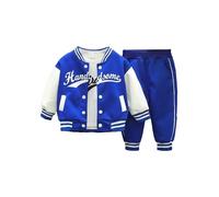iEFiEL Tuta per Bambini Tuta da Ginastica Neonato Set Sportivo Tre Pezzi Giacca da Baseballo Bambino Maglietta Tasca Pantaloni con Elastico Abbigliamento Sportivo per Bambini Blu 12-24 Mesi