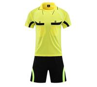 iEFiEL Uniforme da Arbitro Uomo Abbigliamento da Arbitro Completi Sportivi Tuta da Ginastica Maglia Arbitro Colletto Risvoltato Pantaloncini con Elastico per Partita dI Calcio Giallo XXL