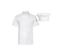 iEFiEL Unisex Completo Giacca e Cappello da Chef Manica Corta Giacca da Cuoco Uniform Ristorante Divisa da Cuoco Camice Chef Dell'hotel per Uomo Donna Cappotto Whie 4XL