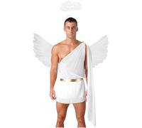 iEFiEL Uomo Costume Angelo Religioso Dio In Toga Greco Antico Cappa Corta | Abbigliamento Angelo Maschile,Set Costume In Toga Uomo,Tunica Drappeggiata Su Un Solo Spalle,Festa A Tema,Festival Musicale