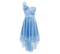 iEFiEL Vestito da Cerimonia Bambina Elegante Chiffon Monospalle Fiori Abito Principessa da Damigella Matrimonio Sposa Nuziale Comunione Battesimo Compleanno Azzurro 11-12 Anni