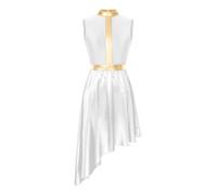 iEFiEL Vestito da Danza Moderna Donna Elegante Abito da Ballo Lirico Senza Maniche Vestito da Pattinaggio Artistico sul Ghiaccio Performance Bianco XXL