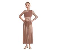 iEFiEL Vestito Danza Classica Moderna per Ragazza Monospalla Patchwork Abito da Ballo Lirico Latino Balletto in Rete Body da Pattinaggio Tango Valzer Saggio Rosa Polveroso 9-10 Anni