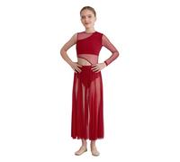 iEFiEL Vestito Danza Classica Moderna per Ragazza Monospalla Patchwork Abito da Ballo Lirico Latino Balletto in Rete Body da Pattinaggio Tango Valzer Saggio Borgogna 9-10 Anni
