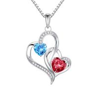 Iefil Collana con pietra portafortuna da donna, in argento Sterling 925, con doppio cuore portafortuna, regalo per anniversario, compleanno per donne, Natale, San Valentino, gioielli regalo per moglie