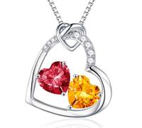 Iefil Collana da donna con pietra portafortuna - Collana in argento Sterling 925 con doppio cuore portafortuna per la festa della mamma, regalo di compleanno per mamma, figlia, anniversario, regalo di