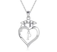 Iefil Regalo di laurea per lei 2025, collana con lettera iniziale a forma di cuore, in argento Sterling 925, regalo di laurea per lei, Argento sterling, Zirconia cubica