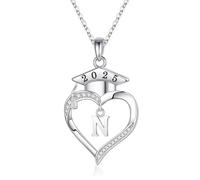 Iefil Regalo di laurea per lei 2025, collana con lettera iniziale a forma di cuore, in argento Sterling 925, regalo di laurea per lei, Argento sterling, Zirconia cubica