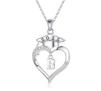 Iefil Regalo di laurea per lei 2025, collana con lettera iniziale a forma di cuore, in argento Sterling 925, regalo di laurea per lei, Argento sterling, Zirconia cubica
