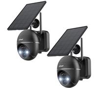 ieGeek 2K Telecamera Wi-Fi Esterno Senza Fili con Pannello Solare, 360° PTZ Videocamera Sorveglianza WiFi Batteria con Rilevamento Umano PIR, Sirena, Visione Notturna a Colori, 2 Vie Audio, IP65, 2 pz