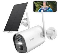 ieGeek 2K Telecamera Wi-Fi Interno/Esterno Senza Fili a Batteria con Pannello Solare Videocamera di Sorveglianza a Faretti con Visione Notturna a Colori, Allarme con Rilevazione PIR, IP65, 2 Vie Audio