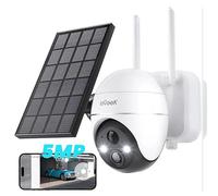 ieGeek 5MP Telecamere di sicurezza Wireless da esterno, Telecamera solare Esterna Wireless WiFi 360 ° PTZ Alimentato a batteria con faretto e sirena