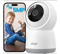 ieGeek Telecamera di sicurezza domestica per interni da 5 MP con 2,4/5 GHz, telecamera WiFi intelligente per animali domestici con app, visione notturna plug-in, 360 ° PTZ, conversazione bidirezionale