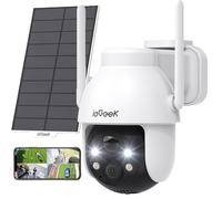 ieGeek Telecamera di sorveglianza solare 2K 3MP, telecamera di sorveglianza PTZ a 360°, batteria esterna, 2,4 GHz, telecamera di sorveglianza senza fili con sensore di movimento PIR, visione notturna