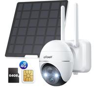 ieGeek Telecamera di sorveglianza 4G LTE con scheda SIM e scheda di memoria da 64 GB, 355°/120° PTZ senza fili, batteria da 10000 mAh, rilevamento PIR, audio a 2 vie, IP66