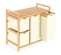 iEGrow Cesto per la Biancheria a 3 Scomparti su Ruote, Lavaggio di Bambù con lo Scaffale, Sacchi di Lavanderia Estraibili 3 * 50L, Cestino Portaoggetti per Camera da Letto, Bagno o Lavanderia Beige