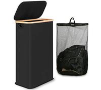 iEGrow Portabiancheria Salvaspazio 60L, Cesto Portabiancheria con Borsa Interna Rimovibile e Lavabile, Portabiancheria in Bambù, Portabiancheria Pieghevole per Lavanderia, Camera da Letto (Nero)