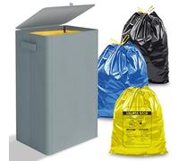 iEGrow Sacchetto Giallo Pattumiera 100L, Pattumiera con Coperchio, Supporto per Sacchetto Giallo per Sacchetti, Design con Cerniera per Rimozione Facile, Contenitore per Cucina e Casa [Senza Sacchetti