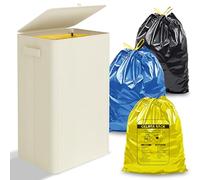 iEGrow Sacco giallo 100 l, cestino della spazzatura con coperchio, supporto per sacchetti gialli, design con chiusura lampo per una facile rimozione, contenitore per cucina e casa [Senza sacchi della