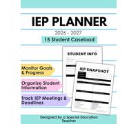IEP Planner 2026-2027 | Special Education Teacher Caseload Organizer (15 Students) | Track IEP Meetings, Goals & Student Data | SPED, Speech, Counseling, Homeschool