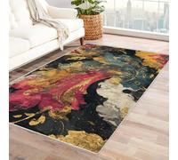 IEPOZWA Tappeto con Forme Organiche e Contrasti Cromatici Modello Floreale Per Studio, Soggiorno, Zona Pranzo, Antiscivolo, A Pelo Corto, Non Sfila(Nero)-210x270cm