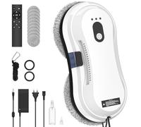 IERAKOR Robot Lavavetri, 5600Pa Robot Pulisci Vetri con Spruzzo Automatico, Serbatoio D'acqua da 35 ml, Telecomando, 3 Modalità Pulizia, Navigazione Intelligente, 10 Panni, per Superfici Lisce