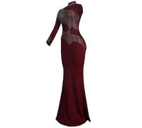 Ieron Abito a Rete da Donna Coprispalle Trasparenti con Strass Abito a Forma Trasparente Beauty Glitter Elegante Abito da Notte per Feste Speciali - Rosso Scuro, L