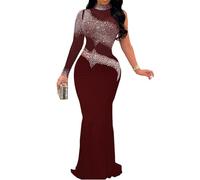 Ieron Abito a Rete da Donna Coprispalle Trasparenti con Strass Abito a Forma Trasparente Beauty Glitter Elegante Abito da Notte per Feste Speciali - Rosso Scuro, M