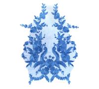 Ieron Applique in Pizzo Ricamato 3D, Fiori in Pizzo Ricamati, Bordatura in Tulle, Toppa Ricamata Floreale per Abito da Sposa Fai da Te con Scollatura, Azzurro Cielo