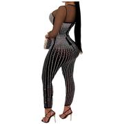 Ieron Body a Rete da Donna Coprispalle Trasparenti con Strass Tuta di Bellezza a Forma Trasparente Glitter Elegante Abito da Notte per Feste Speciali - Nero, M