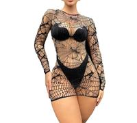 Ieron Tuta sexy da donna, a rete, con collant, aderente, in pizzo, attillata, traforata, da bagno, copricostume, abiti da club, da festa, nero