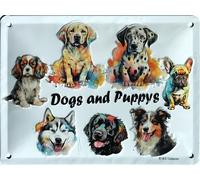 IETS19303RC - Targa in metallo in rilievo 3D, 20 x 15 cm, cani e cuccioli, cuccioli, simpatici animali domestici domestici Pets, decorazione da parete, idea regalo per appassionato fan collezionista
