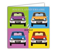 IETSCPMD15167 - Biglietto di auguri allegro anno Renault 5 popart, licenza ufficiale Renault Auto Passion & Collezioni retrò vintage, con busta bianca, formato 15 x 15 cm, prodotto in Francia