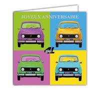 IETSCPMD15183 - Biglietto felice anno nuovo, colore: Argento Renault R4 4L POPART, licenza ufficiale RENAULT Auto Passion & Collezioni, stile vintage, con busta bianca, formato 15 x 15 cm, prodotto in