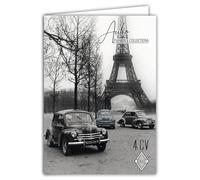 IETSCPXL-15008N MAXI GRANDE CARTE XL 22 x 31 cm Renault 4 CV Licenza Ufficiale Torre Eiffel Automotive Auto da Collezione - Interno Bianco 44 x 31 cm - Con Busta, Partenza Ritirata Compleanno