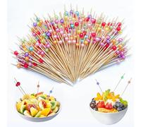 IETWATE 200 spiedini da cocktail, 12 cm, finger food, stuzzicadenti in legno con perla acrilica colorata, per bar, carnevale, feste e compleanni, feste, cocktail